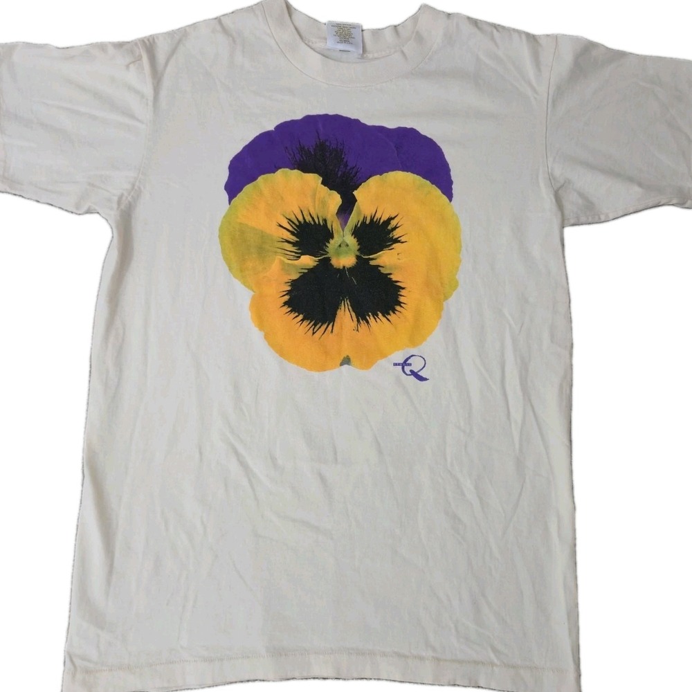Vintage 90s RARE White Single Stitch Pansy T-Shirt Studio Q GRAIL Mens Sz M